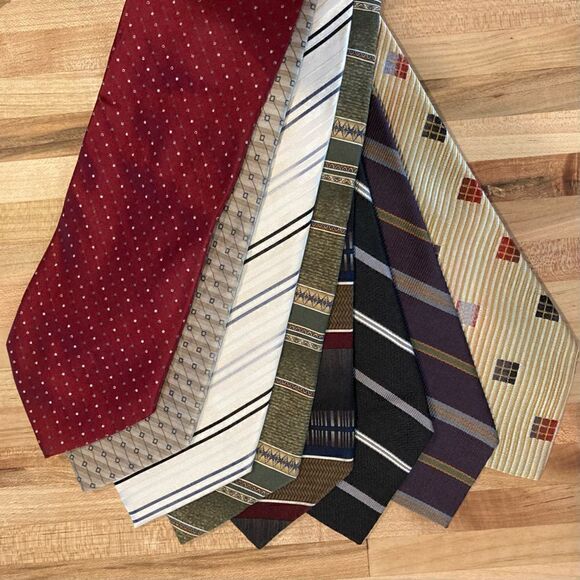 Men’s Mixed Lot of 8 Ties, Silk & Polyester, Minimalist, Stripes, Geometric - Picture 1 of 13